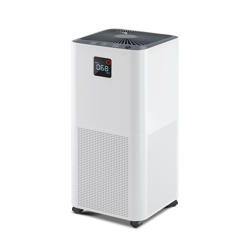 Home air purifier removes pollen, pet hair, dandruff, smoke, dust odor air pollutants from bedroom, white